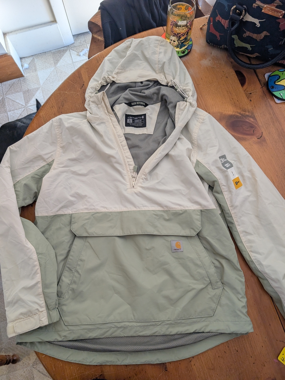 Carhartt Two-Tone Hooded Windbreaker in Sage and Off-White